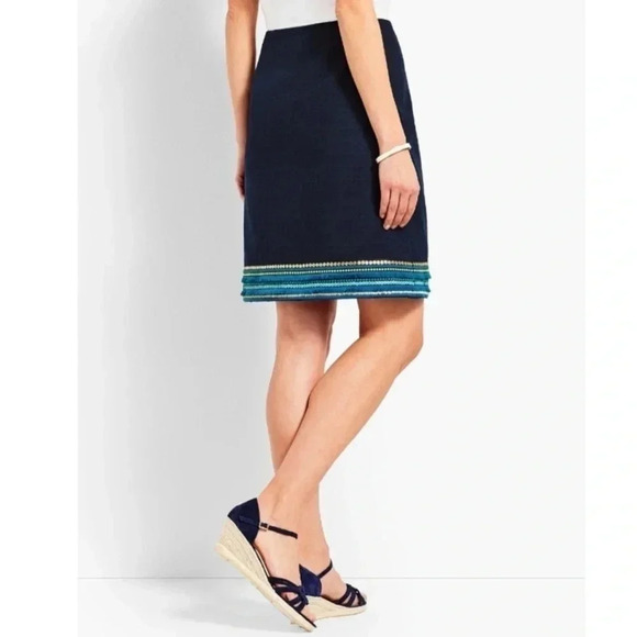 NWT Talbots Navy Embroidered Beaded Sequin Hem A-Line Skirt - Picture 2 of 5